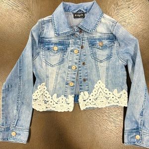 Denim jacket with lace accents